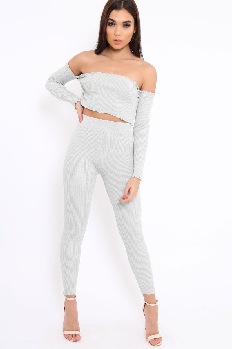 Silver Shimmery Ribbed Knit Co-ord - Luna-Co-ords