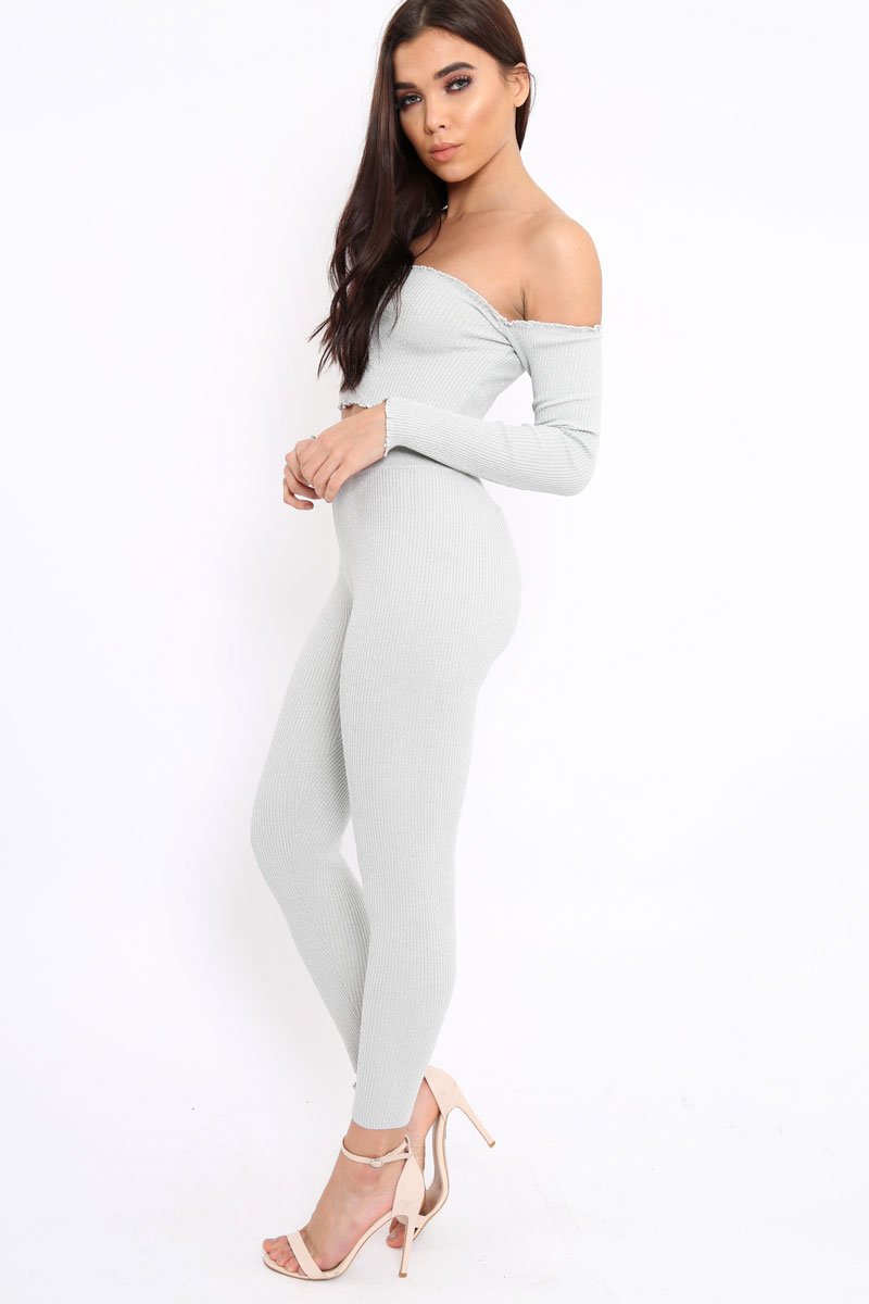 Silver Shimmery Ribbed Knit Co-ord - Luna-Co-ords
