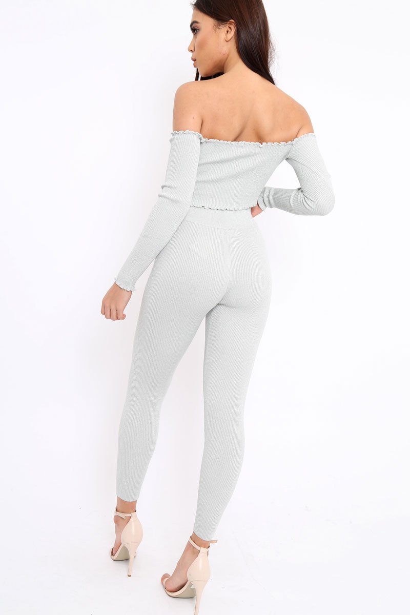 Silver Shimmery Ribbed Knit Co-ord - Luna-Co-ords