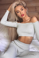 Silver Shimmery Ribbed Knit Co-ord - Luna-Co-ords