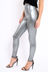 Silver Shiny Vinyl PU Leggings - Rio-Trousers