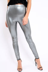 Silver Shiny Vinyl PU Leggings - Rio-Trousers