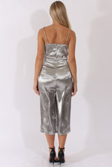 Silver Silky Culotte Jumpsuit - Berry-Jumpsuits