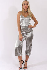 Silver Silky Culotte Jumpsuit - Berry-Jumpsuits
