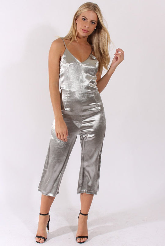 Silver Silky Culotte Jumpsuit - Berry