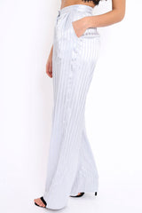Silver Silky Striped Trousers - Rhiannon-Trousers