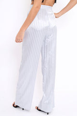 Silver Silky Striped Trousers - Rhiannon-Trousers
