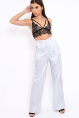 Silver Silky Striped Trousers - Rhiannon-Trousers