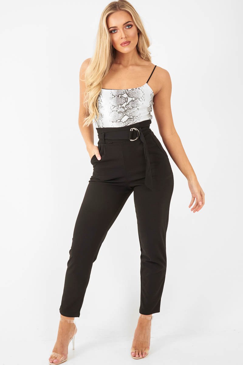 Silver Snake Print Cami Bodysuit - Lucelia-Bodysuits