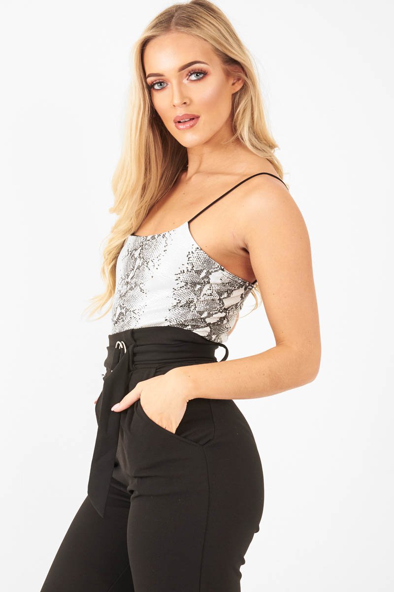 Silver Snake Print Cami Bodysuit - Lucelia-Bodysuits
