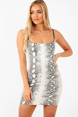 Silver Snake Print Straight Neck Bodycon Dress - Serena-Dresses