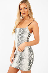 Silver Snake Print Straight Neck Bodycon Dress - Serena-Dresses