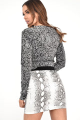 Silver Snake Shimmer High Waist Mini Skirt - Demiya-Skirts
