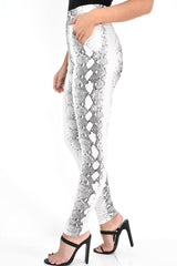 Silver Snake Shimmer High Waist Skinny Trousers - Briele-Trousers