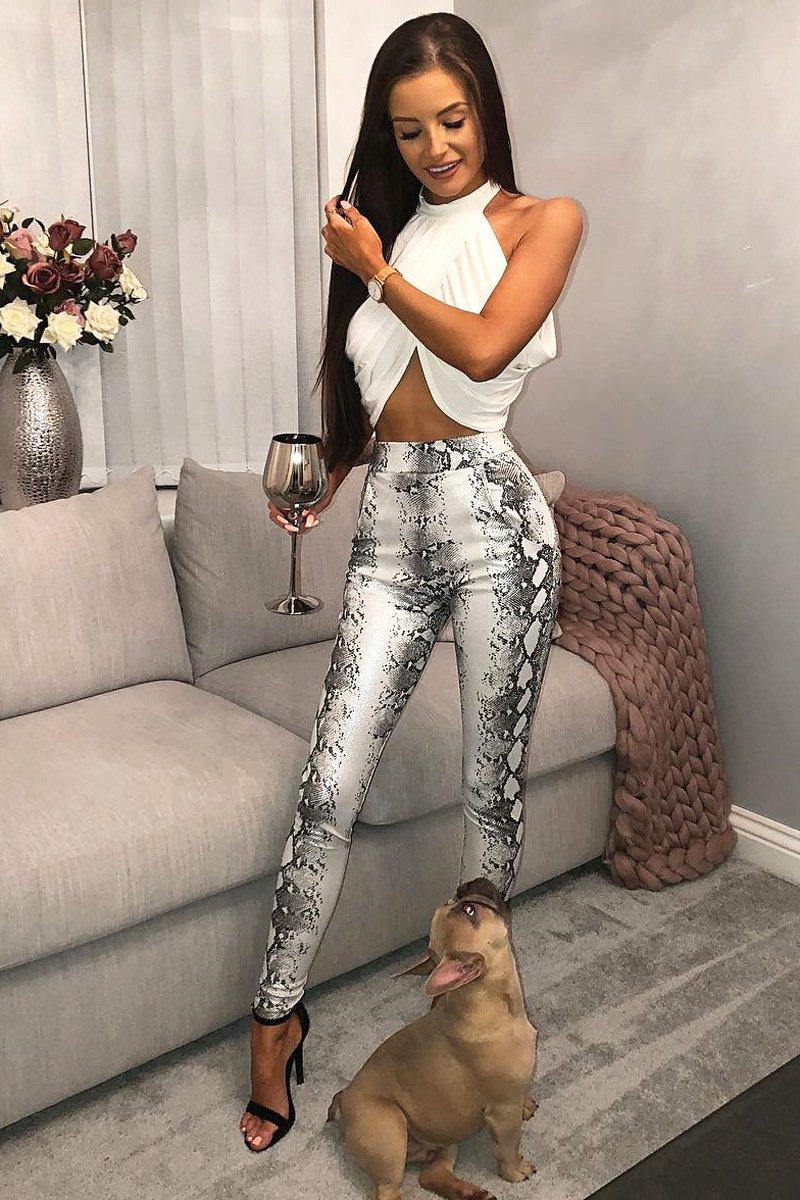 Silver Snake Shimmer High Waist Skinny Trousers - Briele-Trousers