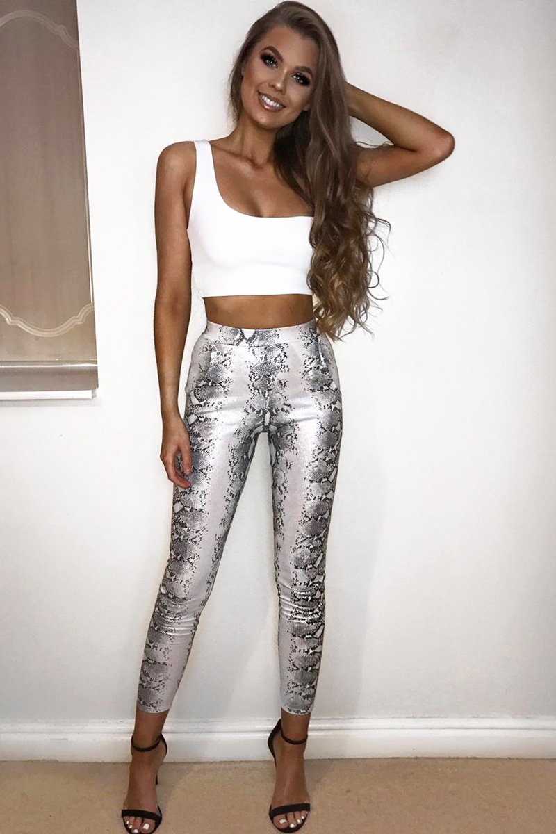 Silver Snake Shimmer High Waist Skinny Trousers - Briele-Trousers