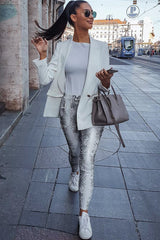 Silver Snake Shimmer High Waist Skinny Trousers - Briele-Trousers