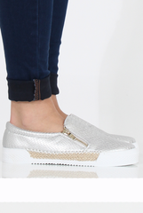 Silver Snakeskin Skater - Sophie-Shoes