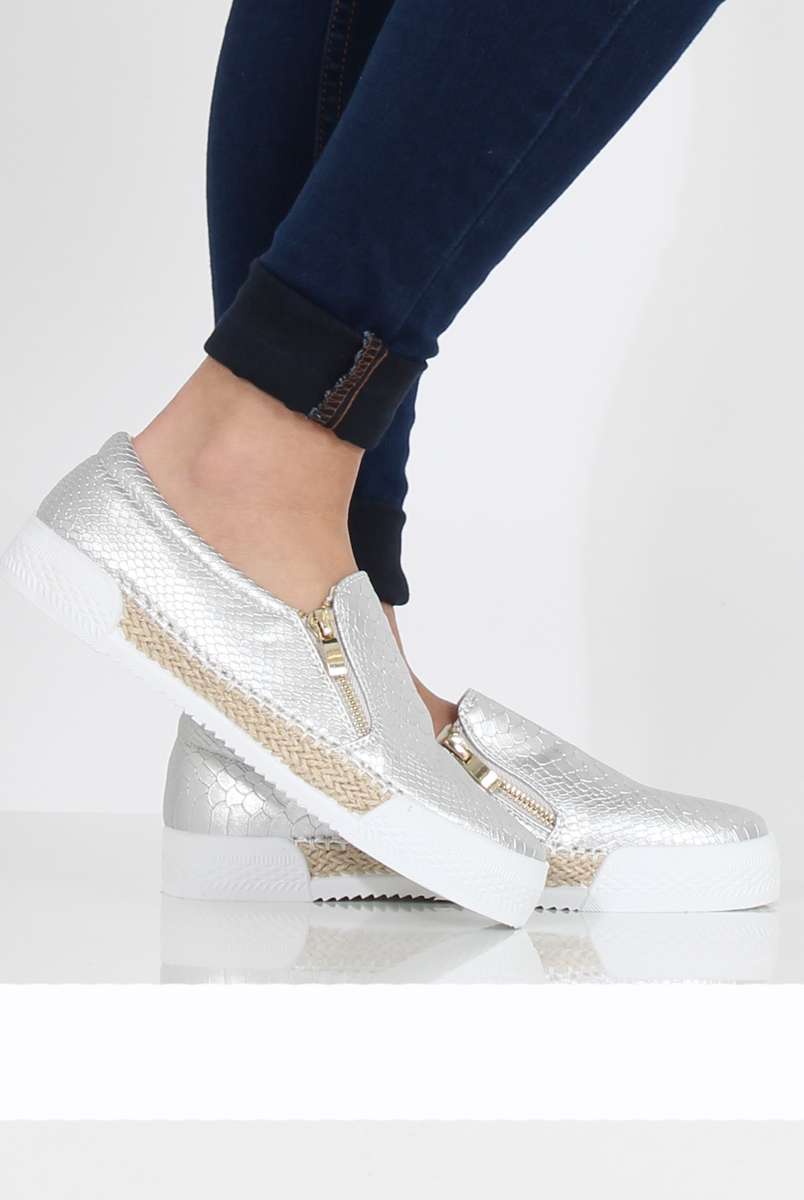 Silver Snakeskin Skater - Sophie-Shoes