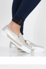 Silver Snakeskin Skater - Sophie-Shoes