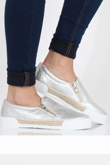 Silver Snakeskin Skater - Sophie-Shoes