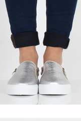 Silver Snakeskin Skater - Sophie-Shoes
