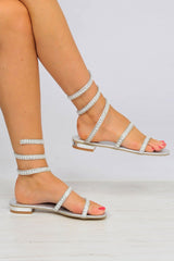 Silver Spaghetti Pearl Sandals - Saidy-Sandals