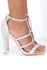 Silver Sparkle Caged Heels - Kinsley-Heels