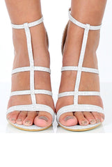 Silver Sparkle Caged Heels - Kinsley-Heels