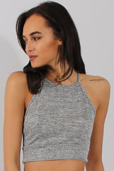 Silver Sparkle Halter Neck Crop Top - Charla-Crop Tops