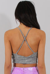 Silver Sparkle Halter Neck Crop Top - Charla-Crop Tops