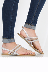 Silver Sparkle Sling Back Sandals- Lula-Sandals
