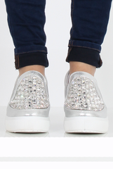 Silver Sparkle Wedged Skaters - Sofia-Shoes