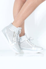 Silver Sparkly High Top Trainers - Cassey-Trainers