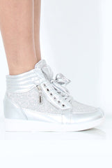 Silver Sparkly High Top Trainers - Cassey-Trainers