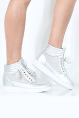 Silver Sparkly High Top Trainers - Cassey-Trainers