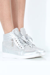 Silver Sparkly High Top Trainers - Cassey-Trainers