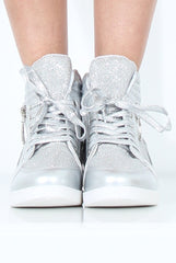 Silver Sparkly High Top Trainers - Cassey-Trainers