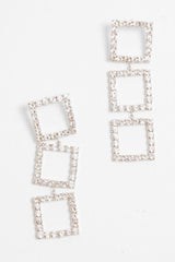 Silver Square Drop Diamante Embellished Earrings - Euna-Jewellery