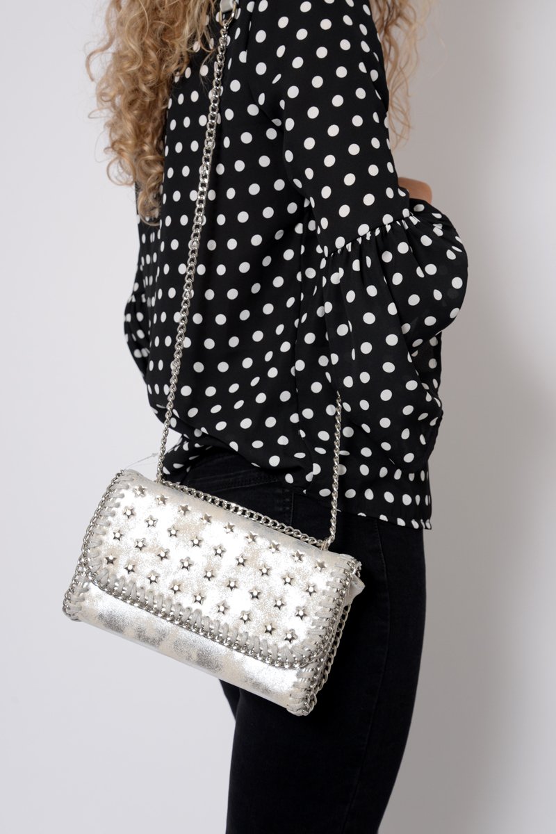 Silver Star Studded Metal Edge Clutch Bag -Teri-Bags