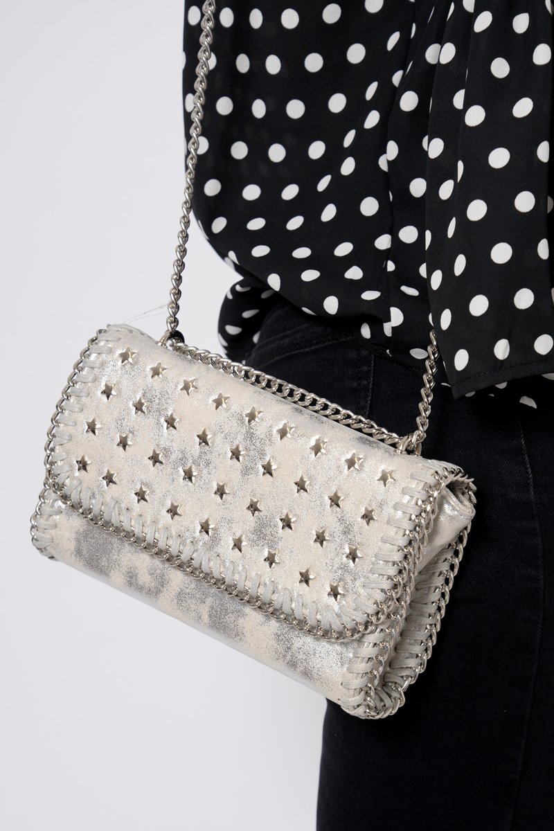 Silver Star Studded Metal Edge Clutch Bag -Teri-Bags