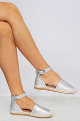 Silver Studded Espadrilles Sandals - Robin-Flats
