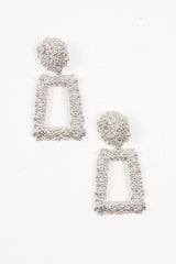 Silver Textured Rectangle Drop Earrings - Kamrin-Jewellery