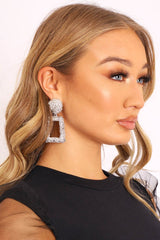 Silver Textured Rectangle Drop Earrings - Kamrin-Jewellery