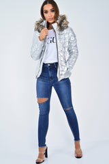 Silver Wet Look Puffer Coat - Soph-Coats