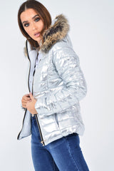 Silver Wet Look Puffer Coat - Soph-Coats