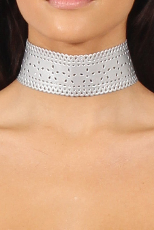 Silver Wide Lasercut Choker - Tabia