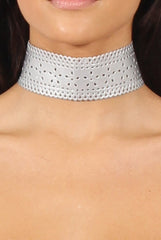 Silver Wide Lasercut Choker - Tabia-Chokers