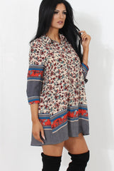 Sissi Beige Floral Shirt Dress-Dresses