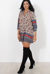 Sissi Beige Floral Shirt Dress-Dresses